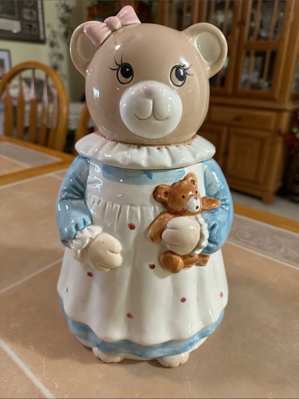 VTG Ceramic Bear Cookie Jars - Cream and Blue Decorative Set - Picture 2 of 14